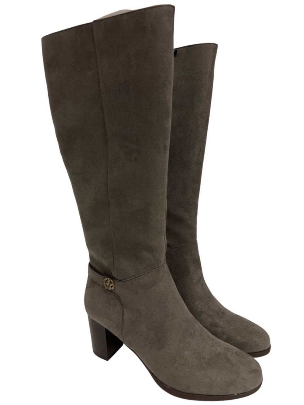 Giani Bernini Adonnys Knee High Boots Gray Faux Suede Heel Size 88 Full Zip NEW